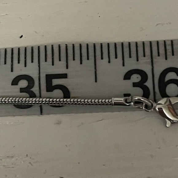 36” silver tone snake chain necklace with two open circles solid round pendant - Picture 9 of 10